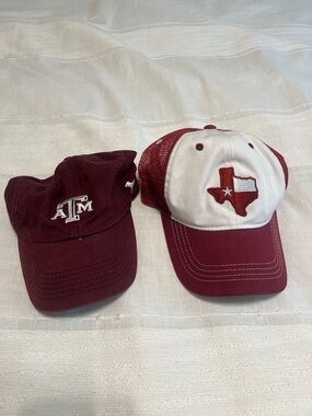 Texas A&M Maroon Embroidered Baseball Cap + Maroon/White Texas Patch Trucker Hat